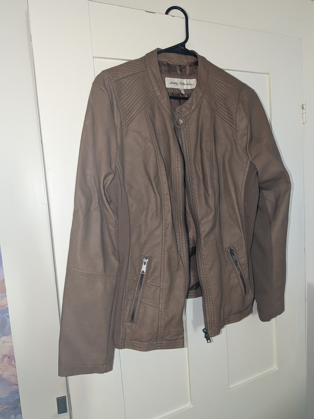 Sebby Collection Womens Brown Faux Leather Jacket Size L